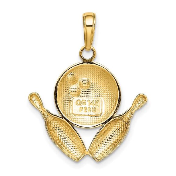 14k Yellow Gold Diamond Cut Bowling Ball and Pins Pendant